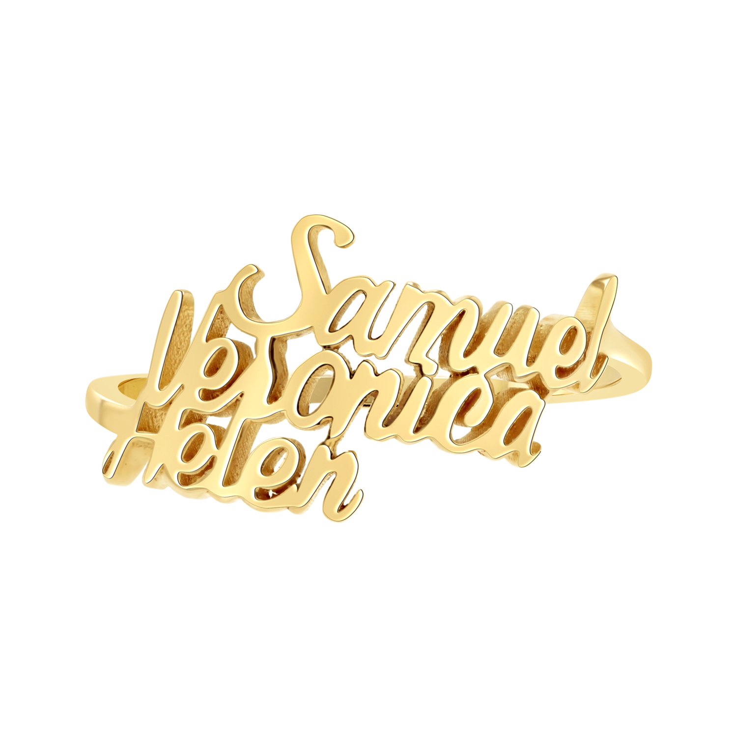 14K Gold Script Custom Triple Name Ring – Baby Gold