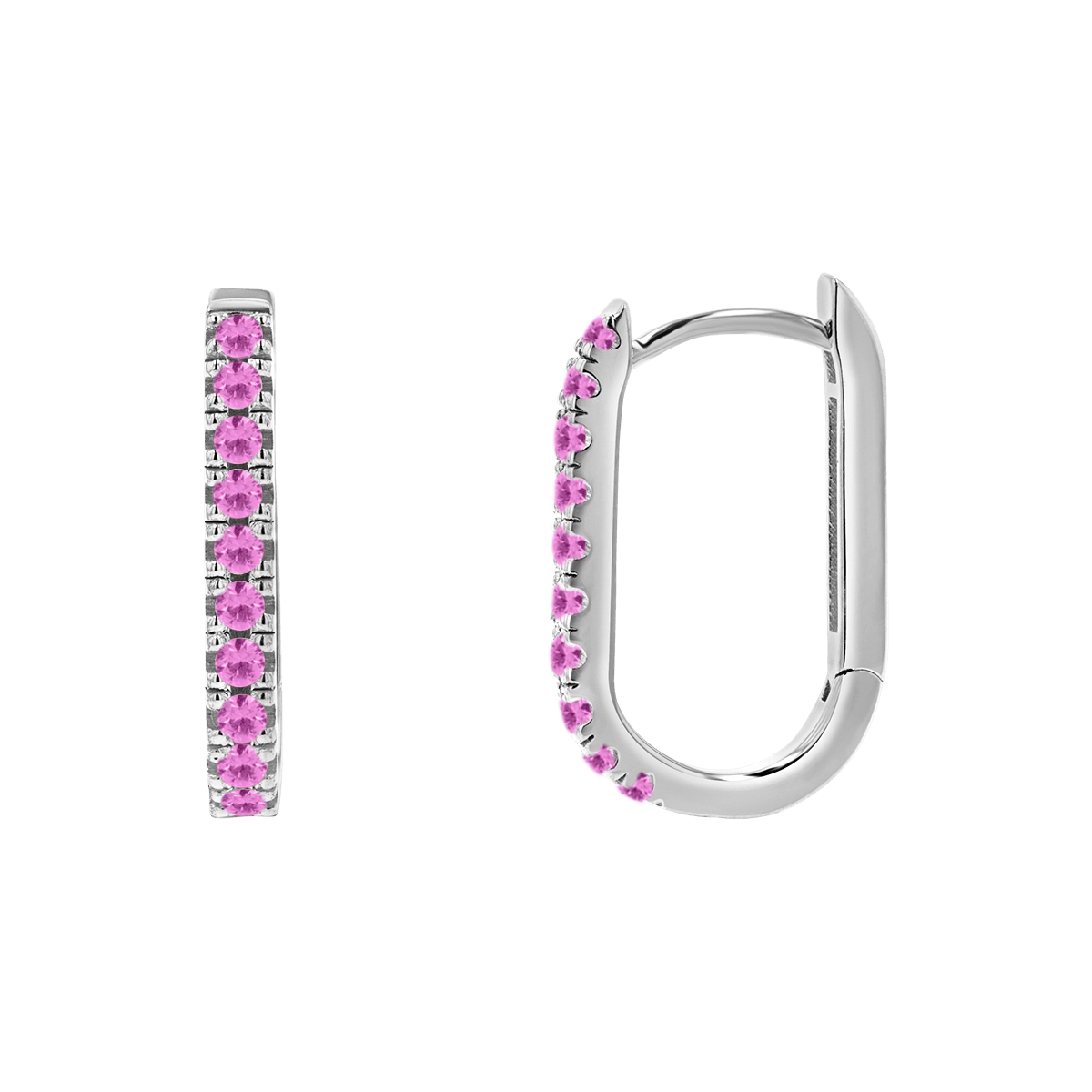 Gemstone Pave Paper Clip Huggie Earrings - Image 9