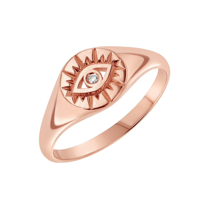 Diamond Evil Eye Round Signet Ring