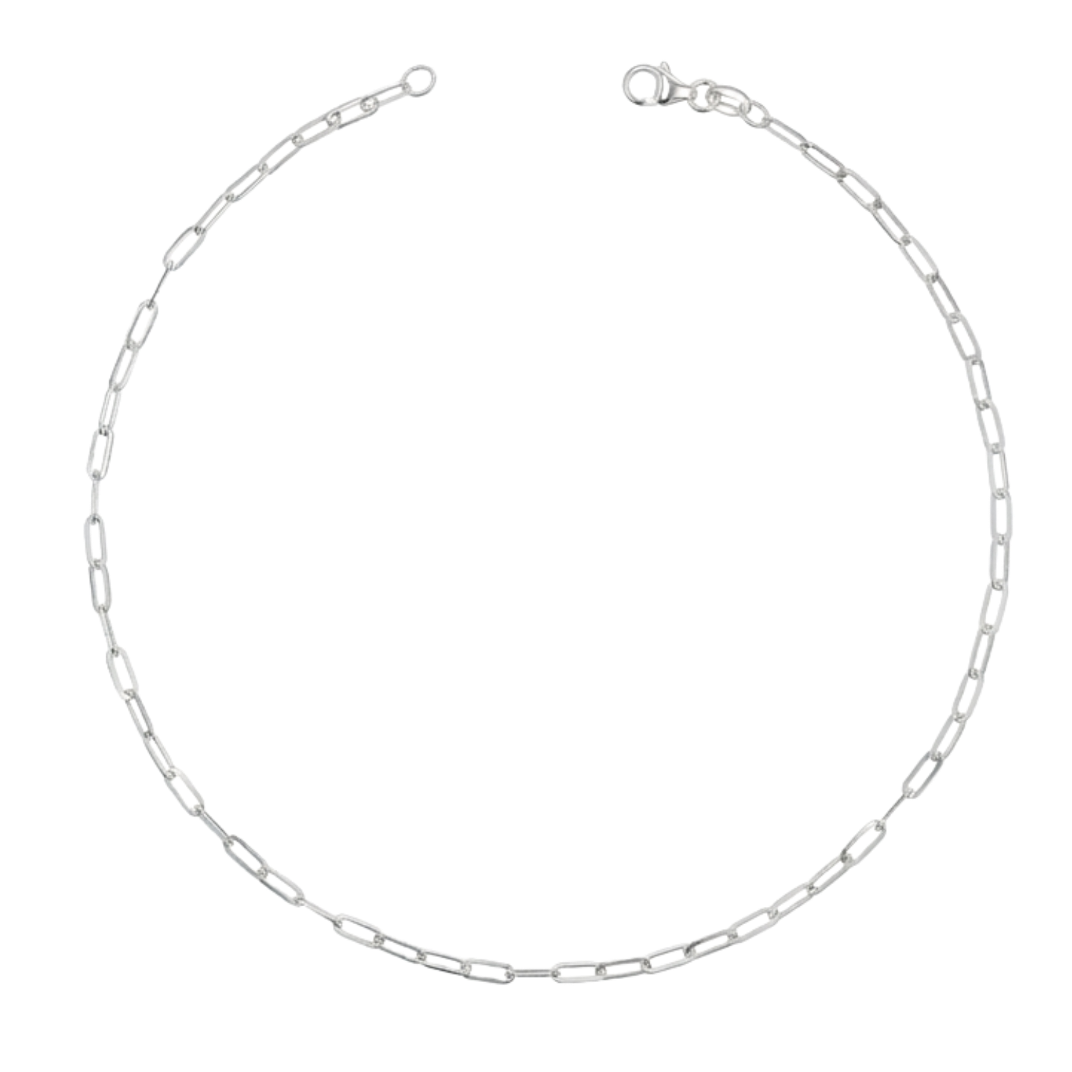 14k solid white gold bracelet with dainty oval links and a lobster clasp.