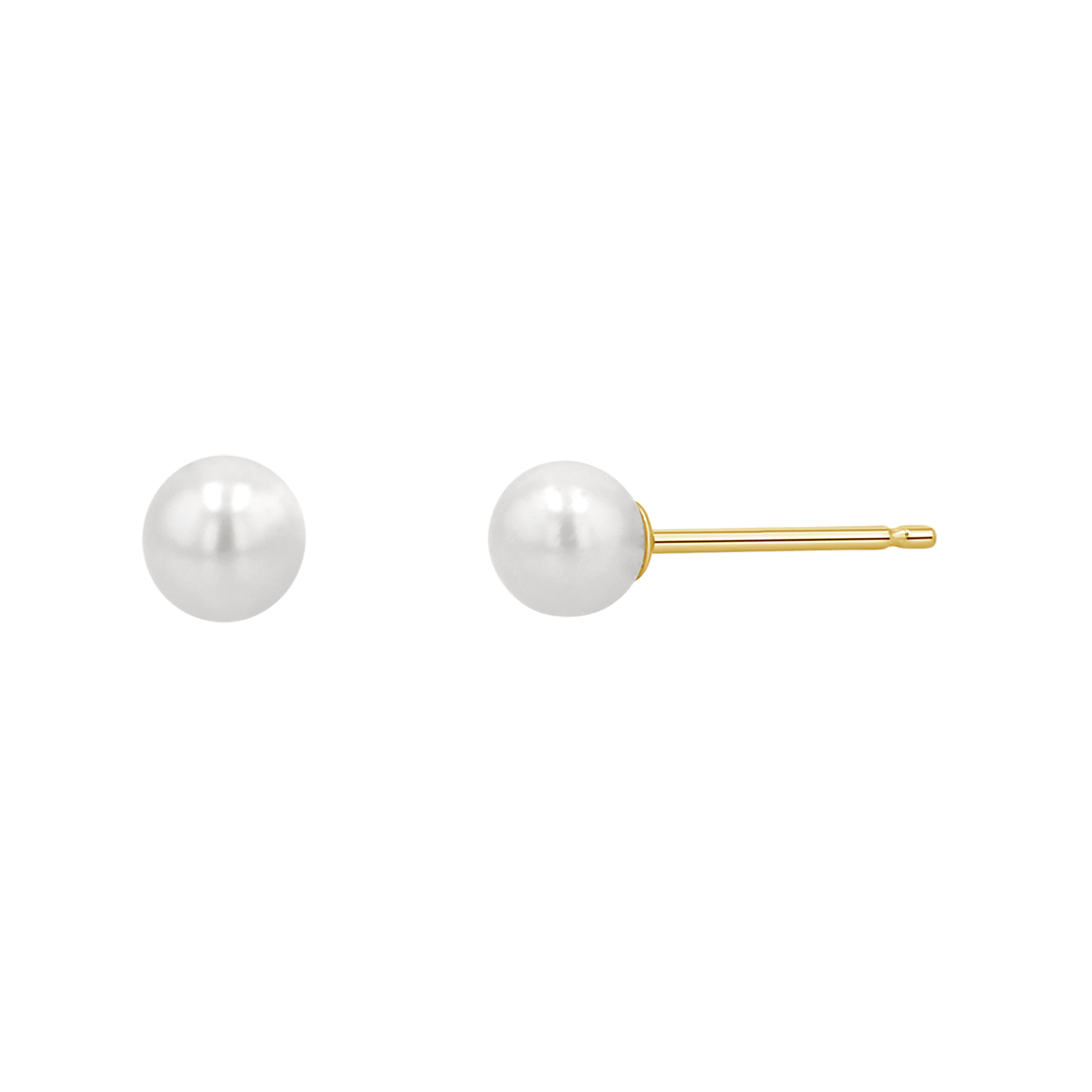 Stud earrings with white freshwater pearls and 14k yellow gold earring post