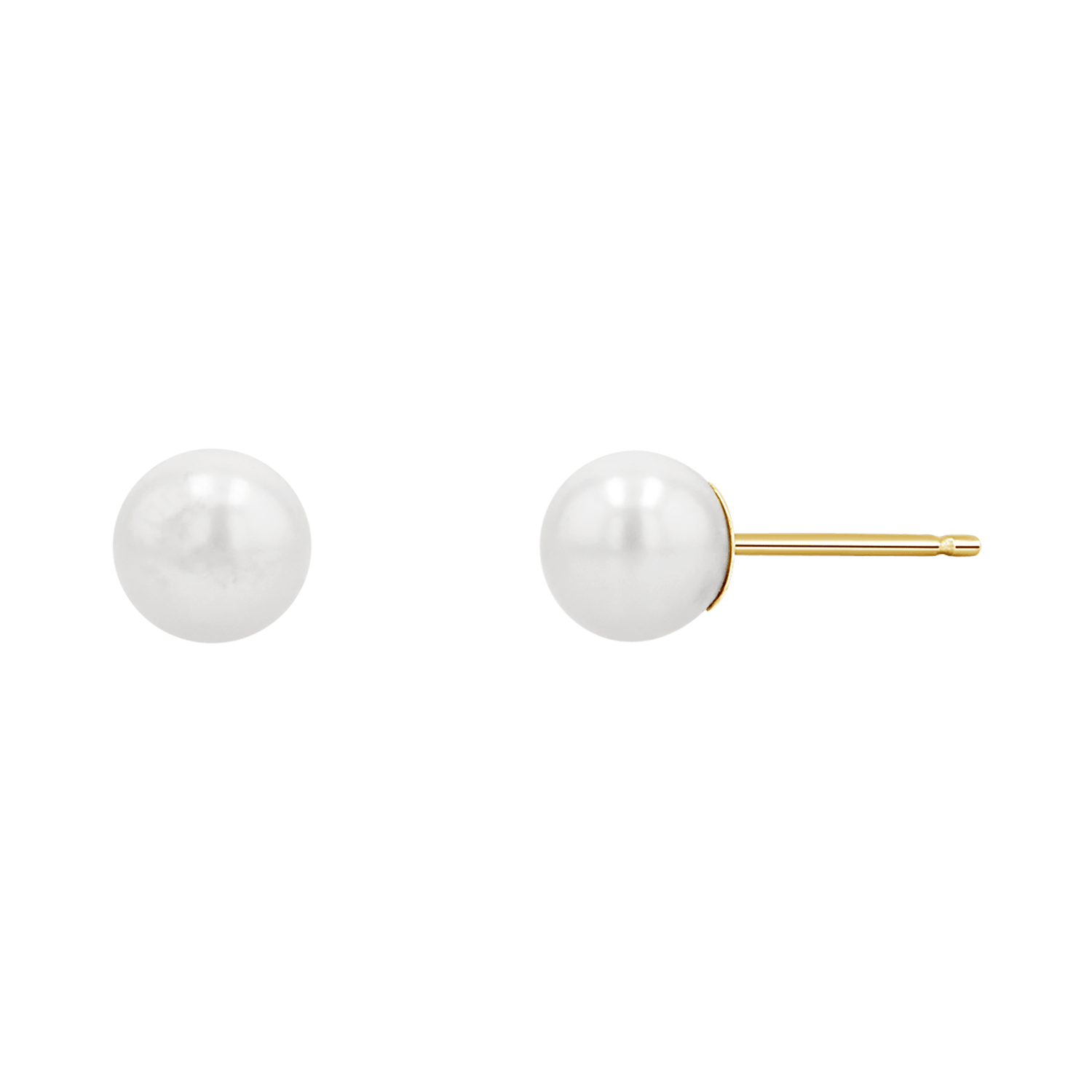 Stud earrings with 6mm white freshwater pearls and 14k yellow gold earring post
