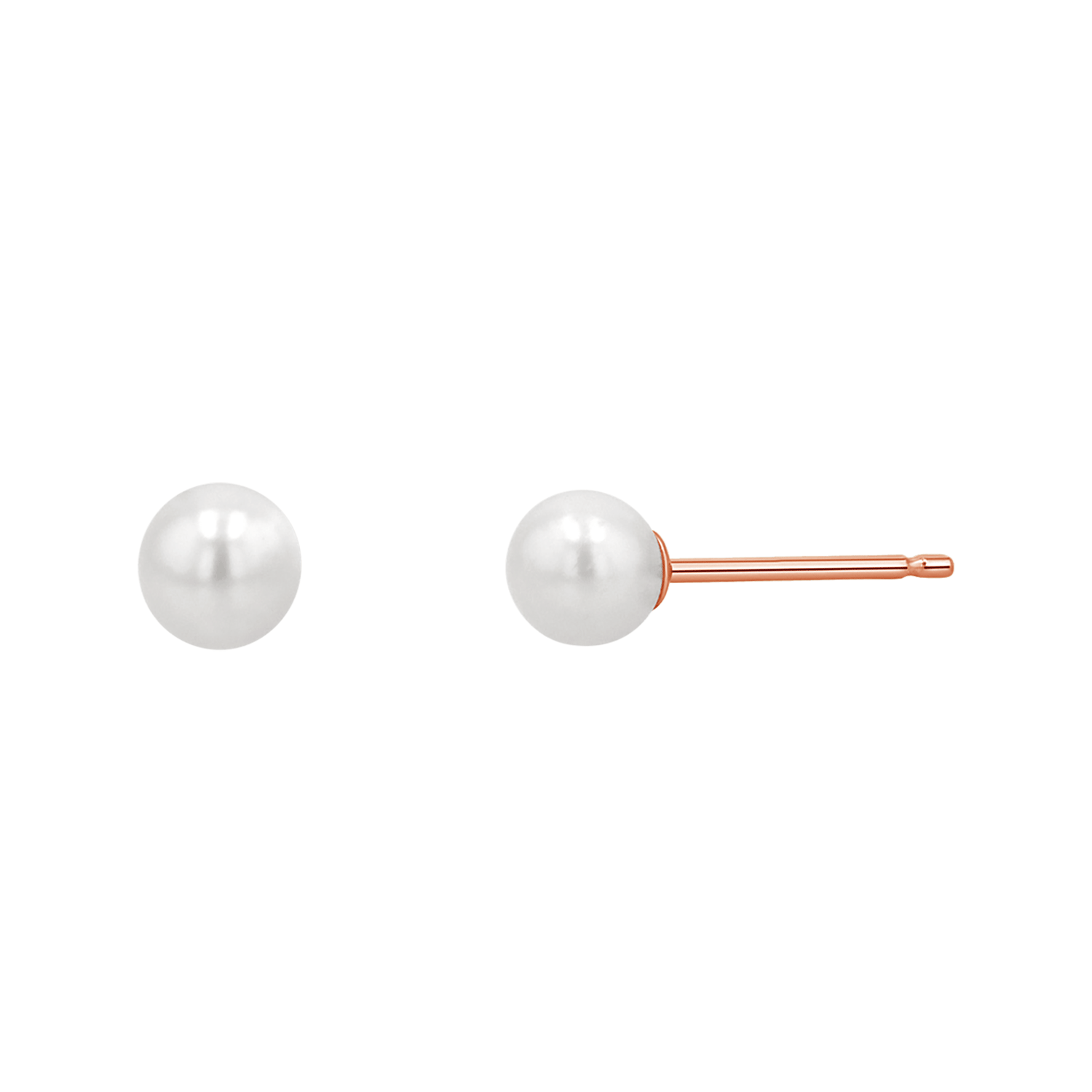 Stud earrings with white freshwater pearls and 14k rose gold earring post