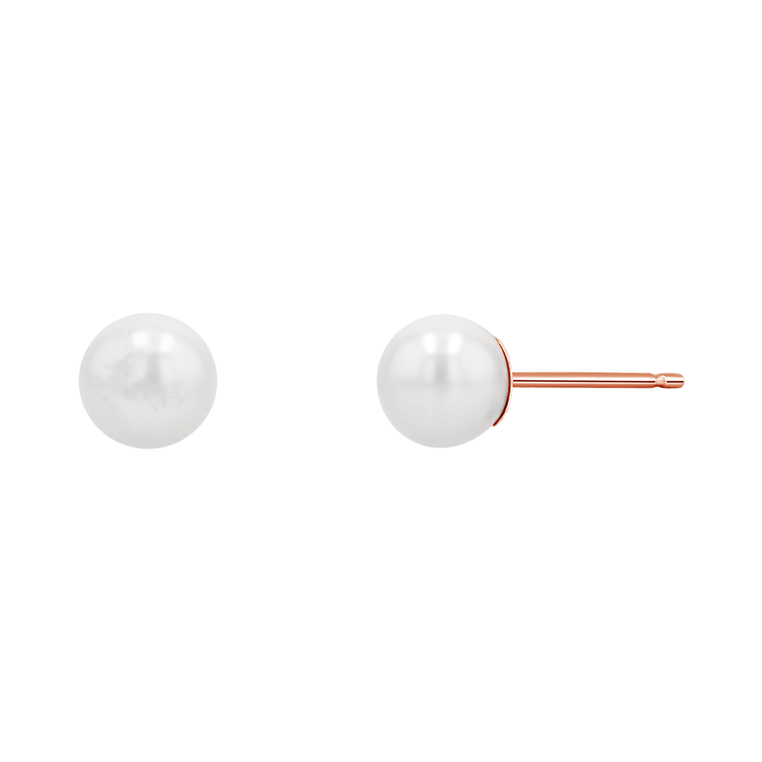 Stud earrings with 6mm white freshwater pearls and 14k rose gold earring post