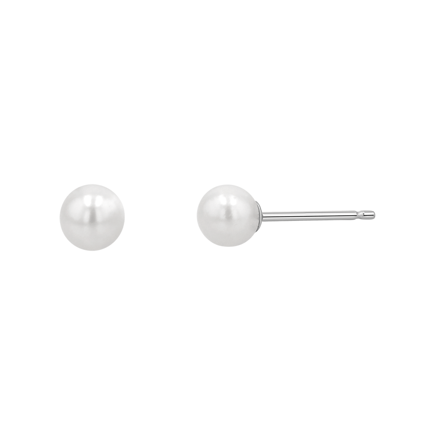 Stud earrings with white freshwater pearls and 14k white gold earring post