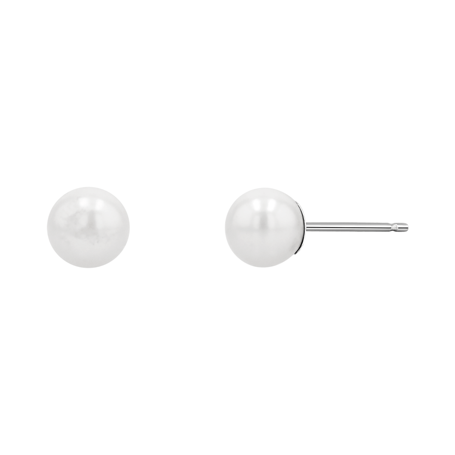 Stud earrings with 6mm white freshwater pearls and 14k white gold earring post