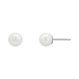 Stud earrings with 6mm white freshwater pearls and 14k white gold earring post