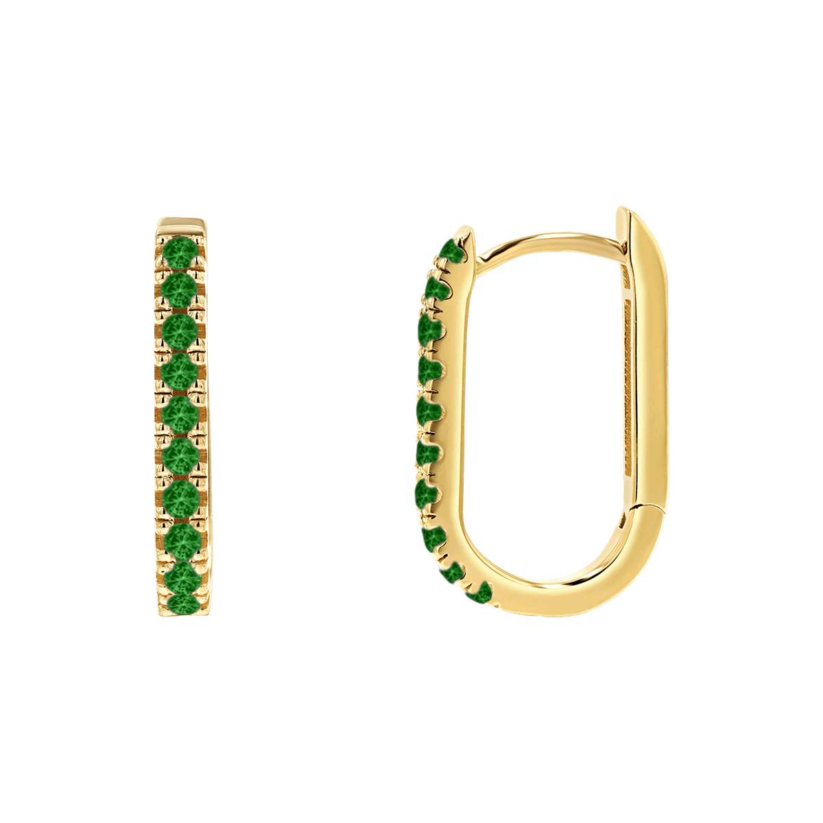 Gemstone Pave Paper Clip Huggie Earrings - Image 2