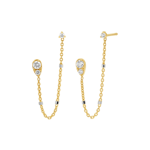Diamond Pear Chain Duo Stud Earrings