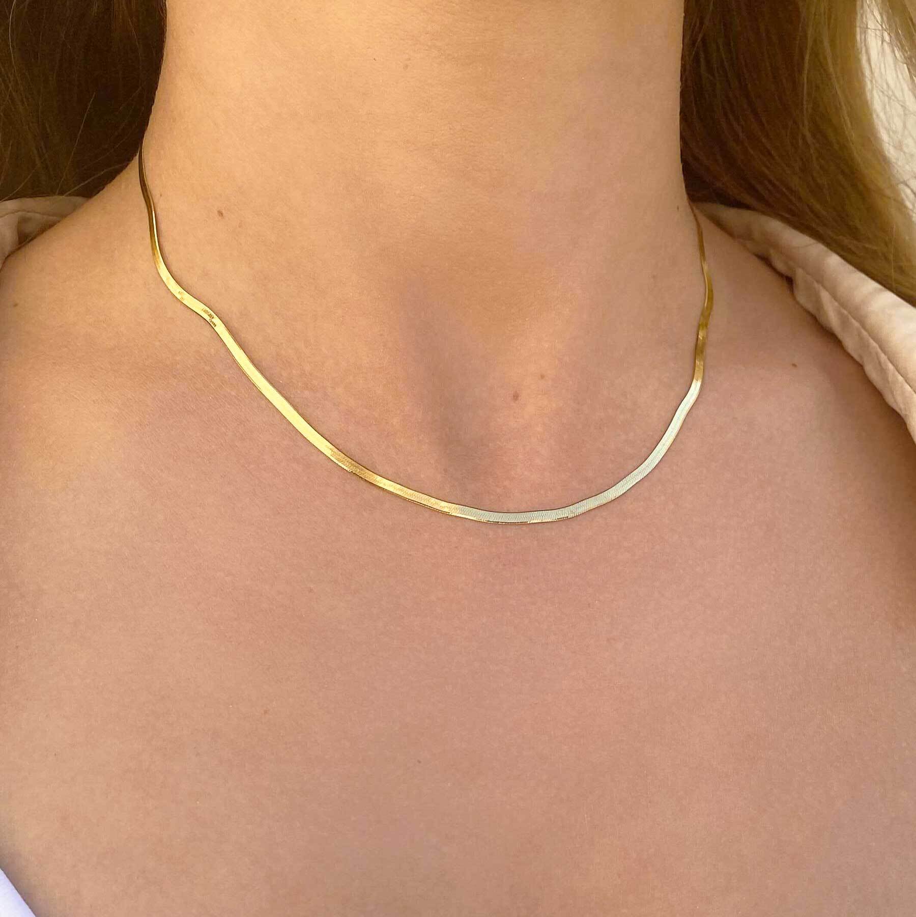 14k Yellow Gold Braided Herringbone Necklace 3mm 20