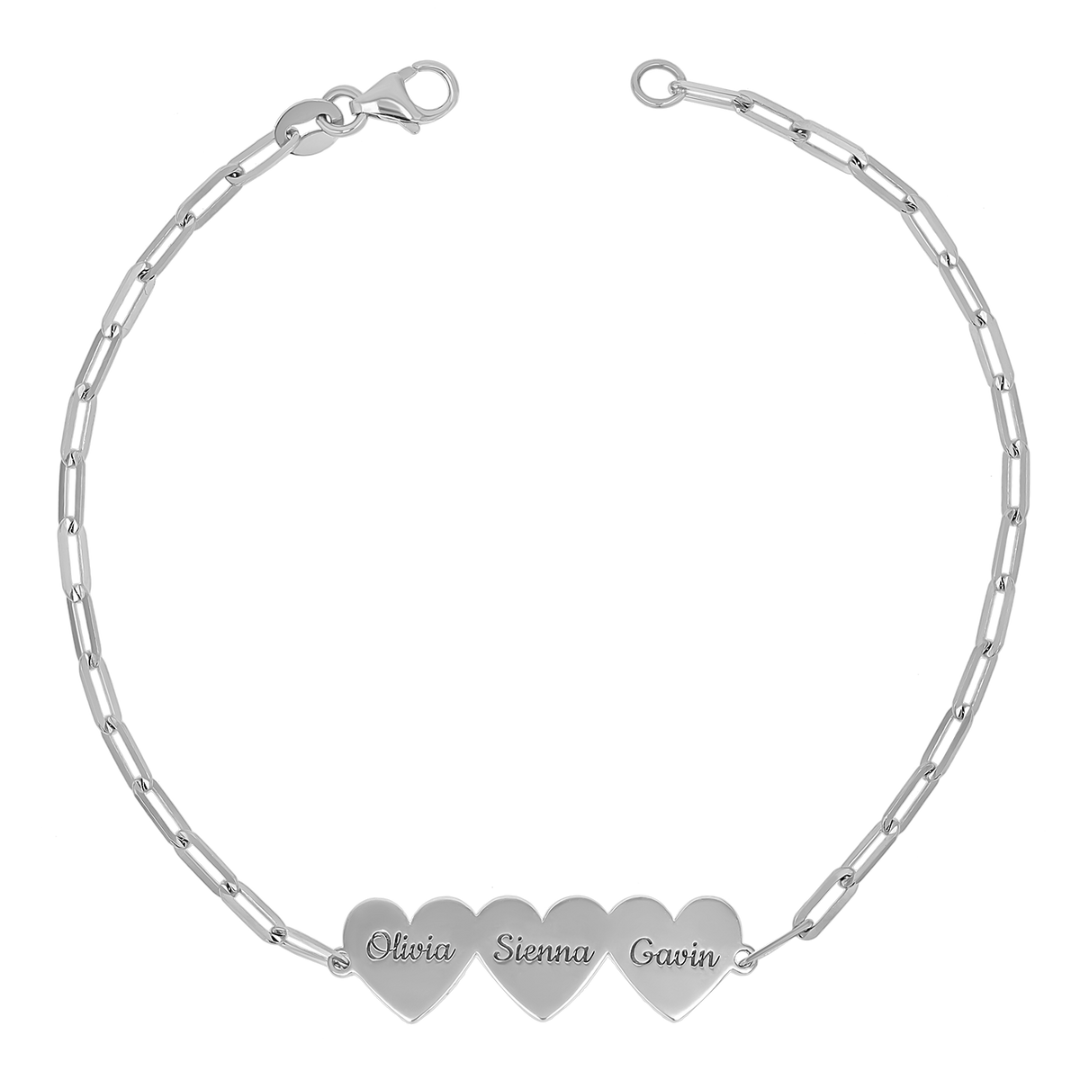 14K Gold Engravable Multi Heart Paper Clip Bracelet Baby Gold