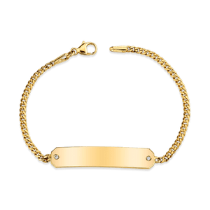 Dona 14K Yellow Gold Rectangular DiamondCut Plate Box Chain Id Bracelet  For Kids  Bijouterie Lang
