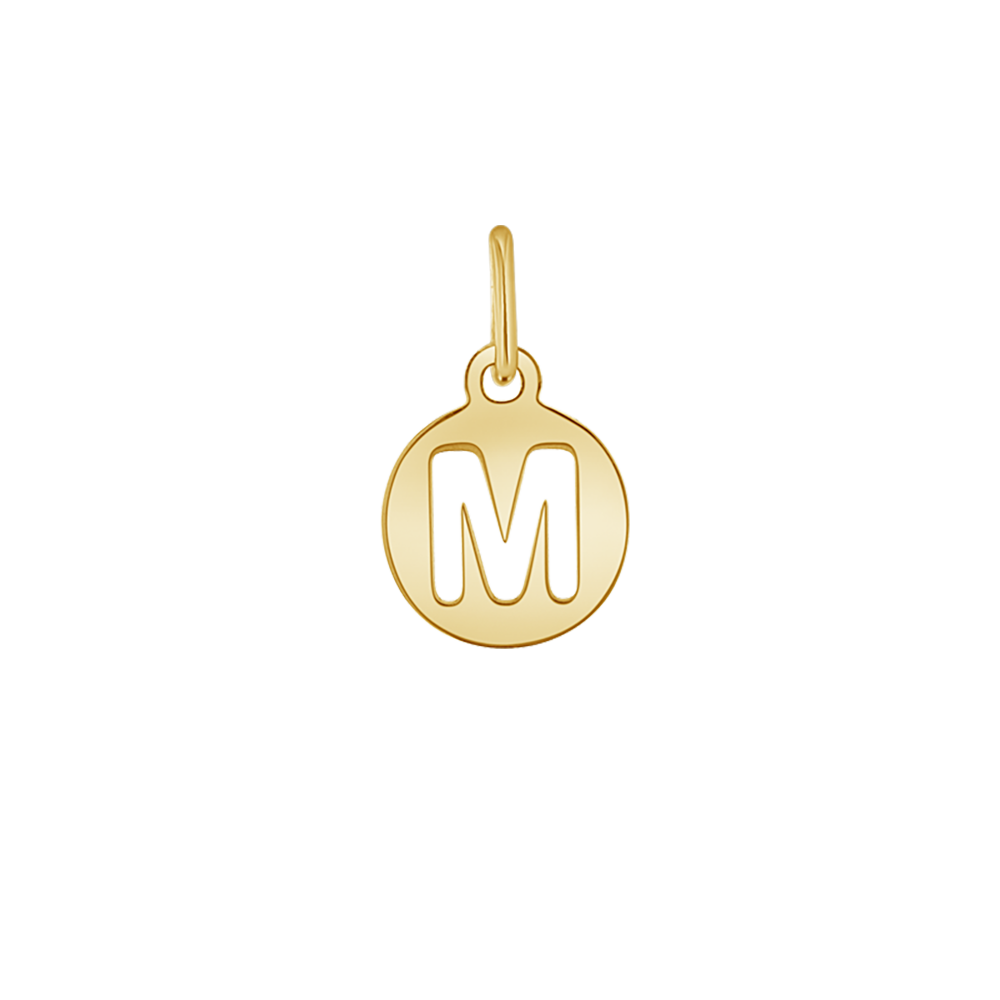 14k Gold Engraved Alouette Single Initial Small Round Charm