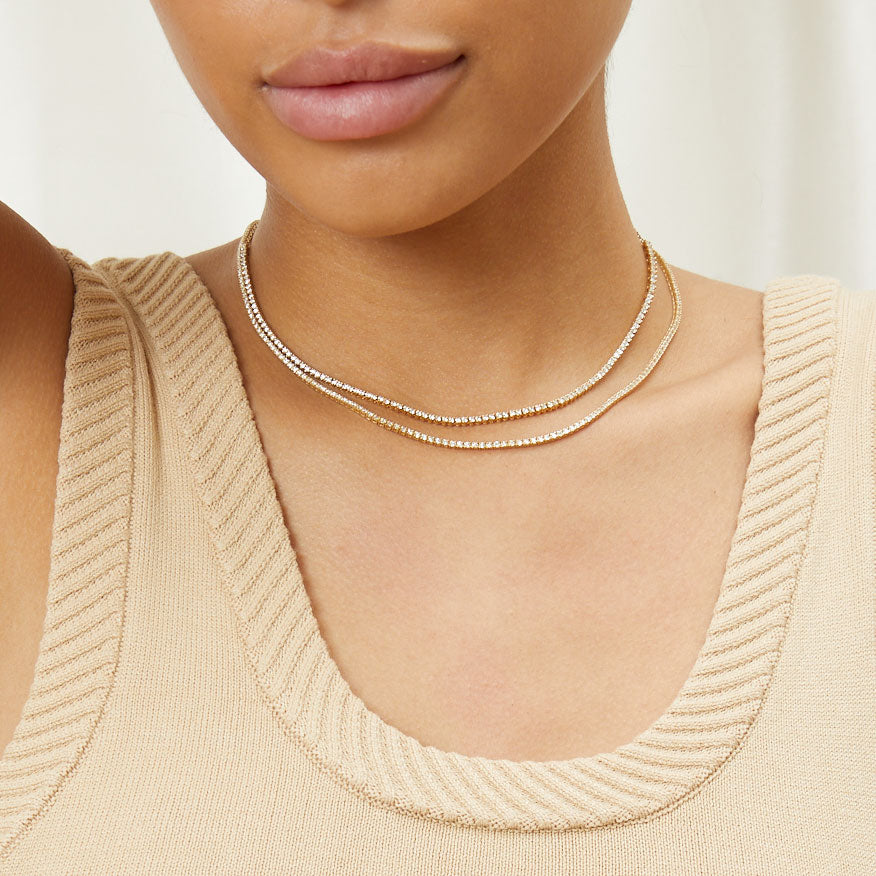 14K Gold Diamond Tennis Necklace CZ Baguette Tennis Chain- White Cubic –  kissyanjewelry
