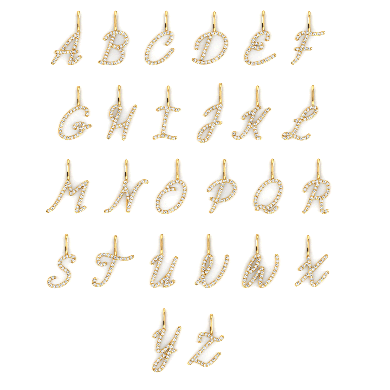 Diamond Script Letter Charm 14K Yellow Gold / Q by Baby Gold - Shop Custom Gold Jewelry