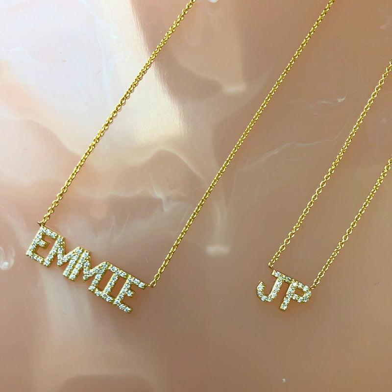 Custom name necklace gold with diamonds Clearance