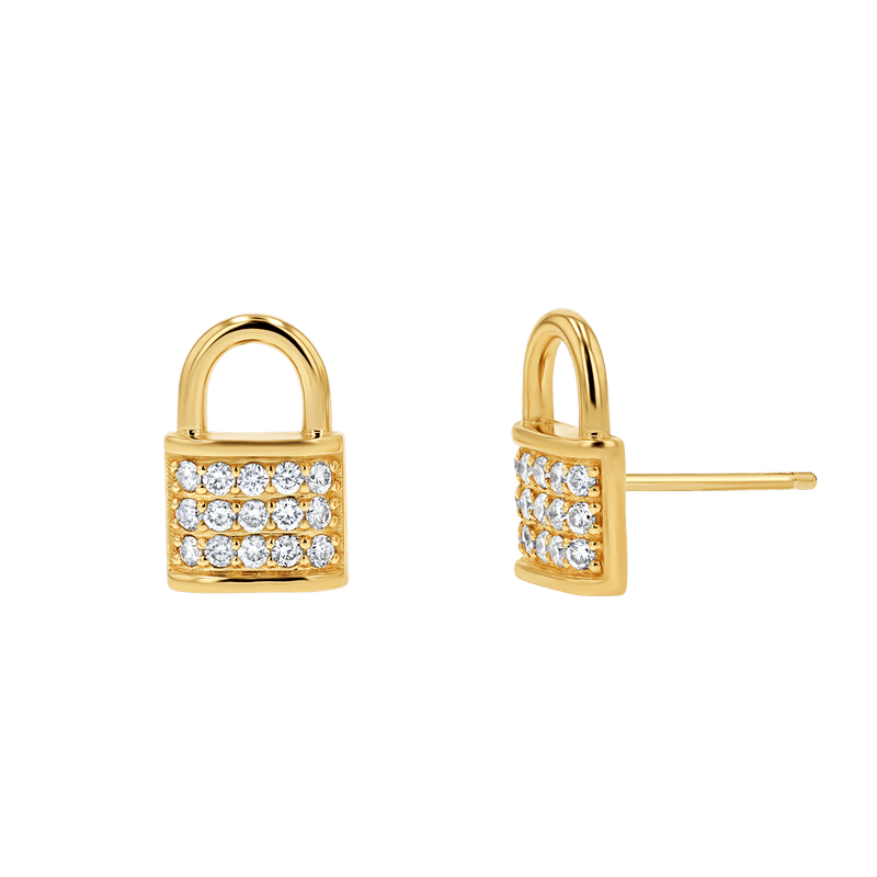 Love Padlock Diamond Pave Stud Earrings
