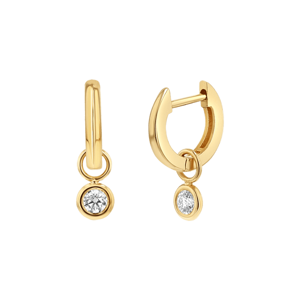 14K Gold Diamond Drop Huggies Hoops – Baby Gold - Main Image