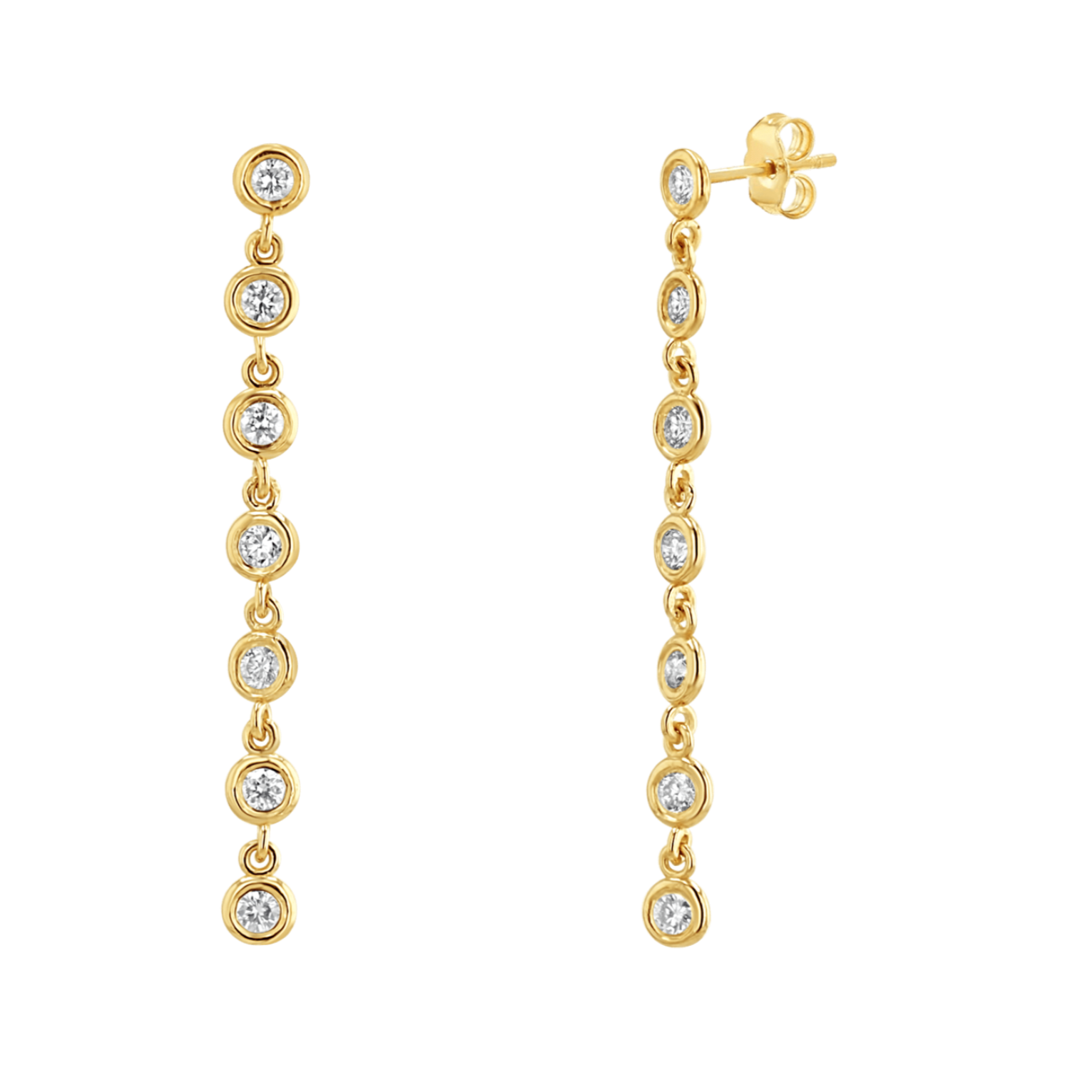 14K Gold Diamond Bezel Chain Drop Earring Baby Gold