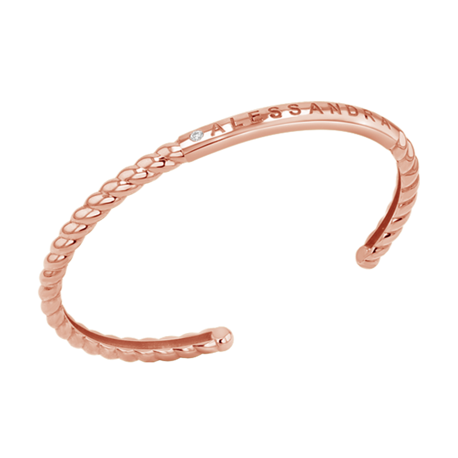 Diamond Solitaire Engravable Twist Name Cuff - Image 4