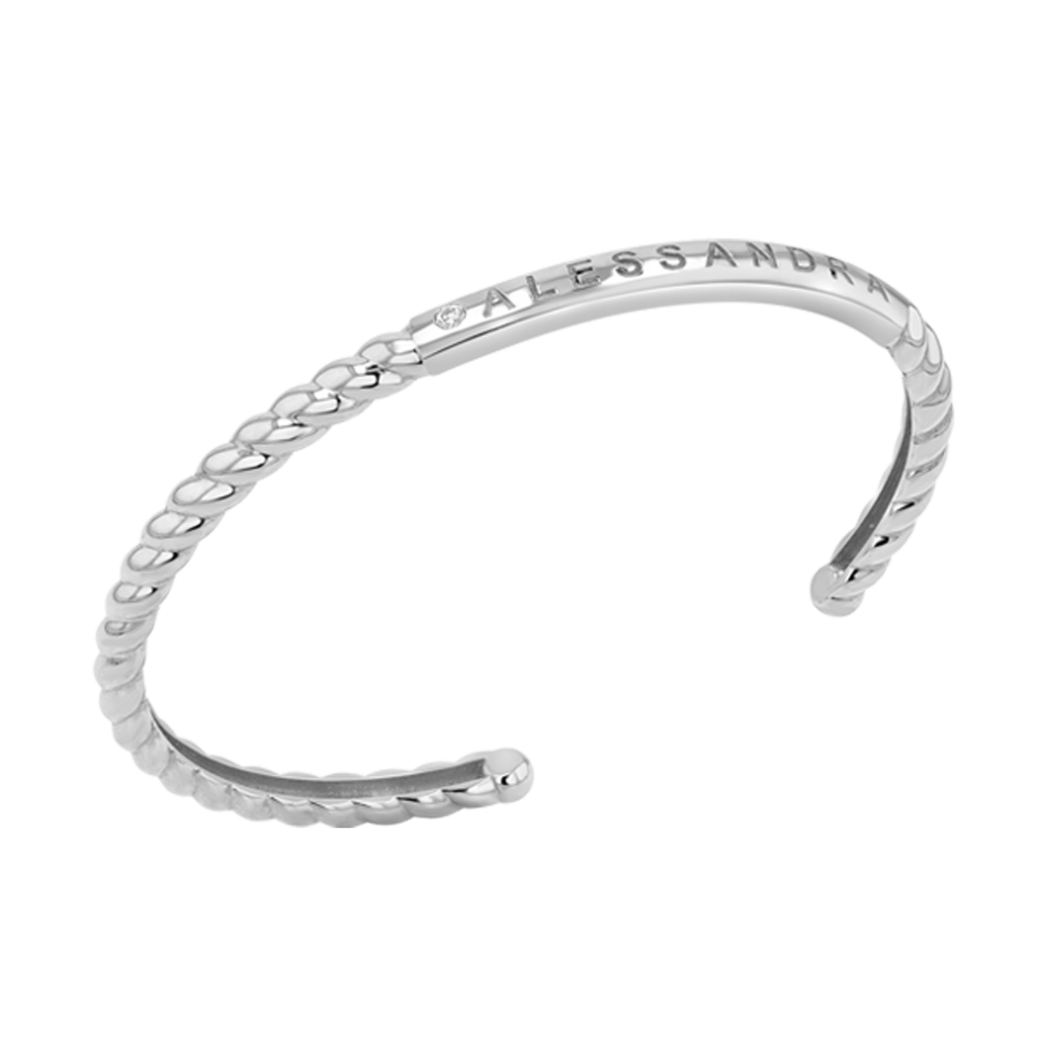Diamond Solitaire Engravable Twist Name Cuff - Image 3