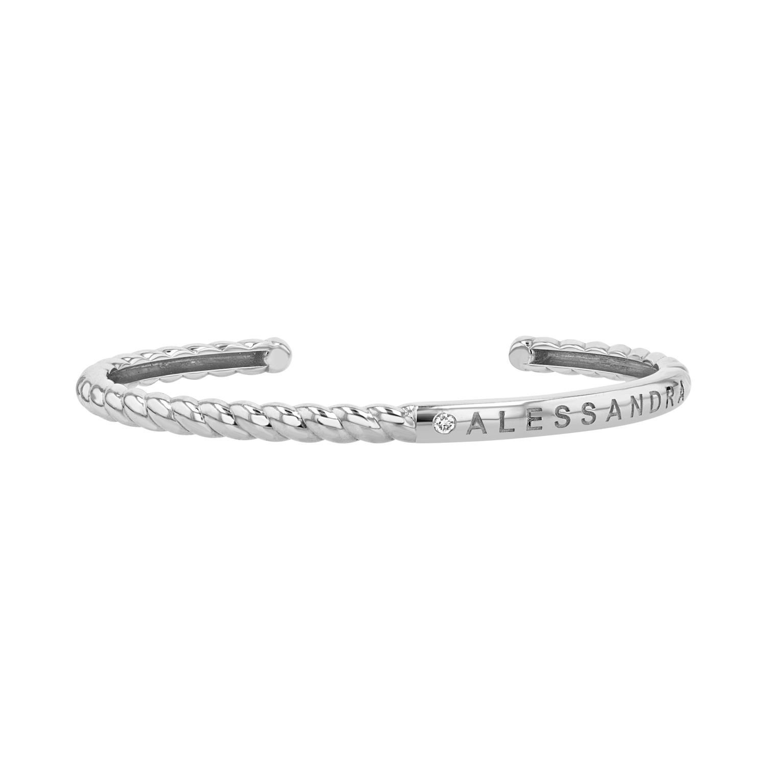 Diamond Solitaire Engravable Twist Name Cuff - Image 6