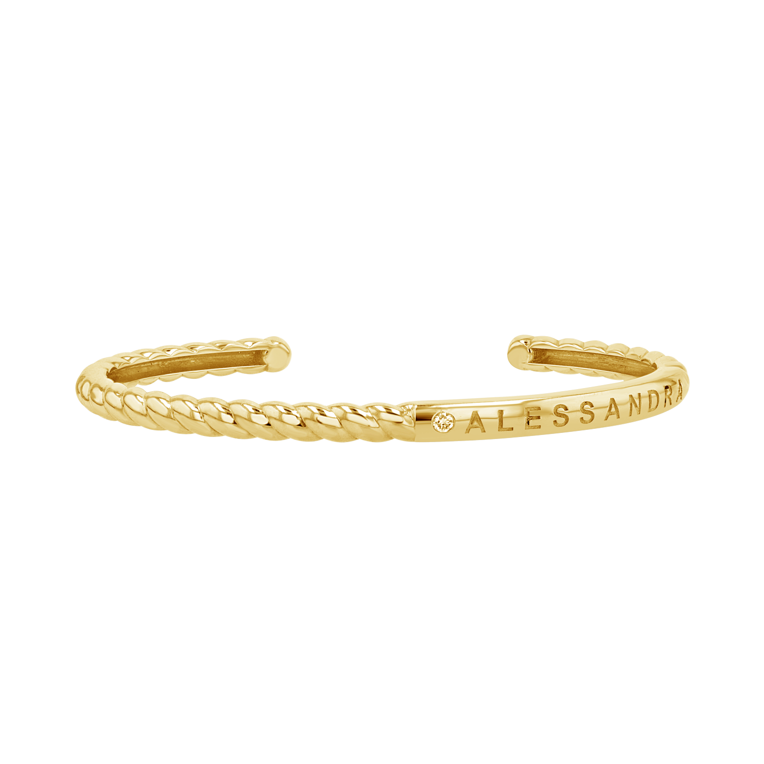 Diamond Solitaire Engravable Twist Name Cuff - Image 5