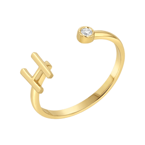 Solid Initial Letter Ring with Birthstone