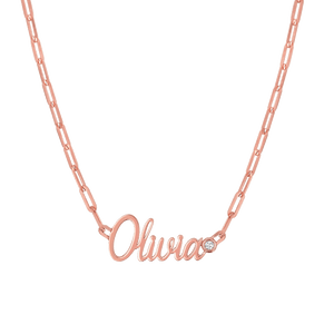 Paper Clip Script Diamond Name Necklace