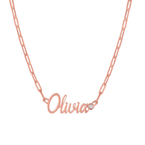 14K Gold Paper Clip Script Diamond Name Necklace Baby Gold