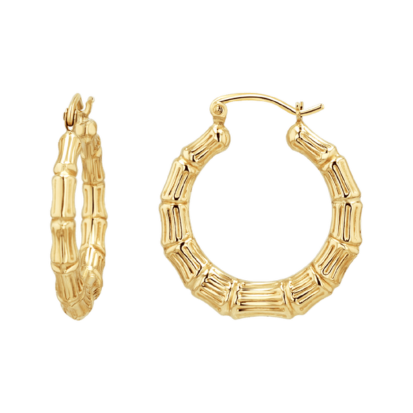 14K Gold Bamboo Hoop Earrings Baby Gold