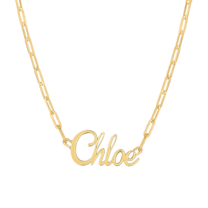 Paper Clip Script Diamond Name Necklace