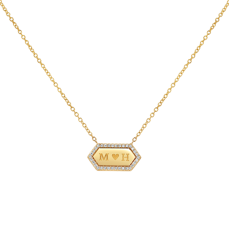 Diamond Hex Engravable Tag Necklace