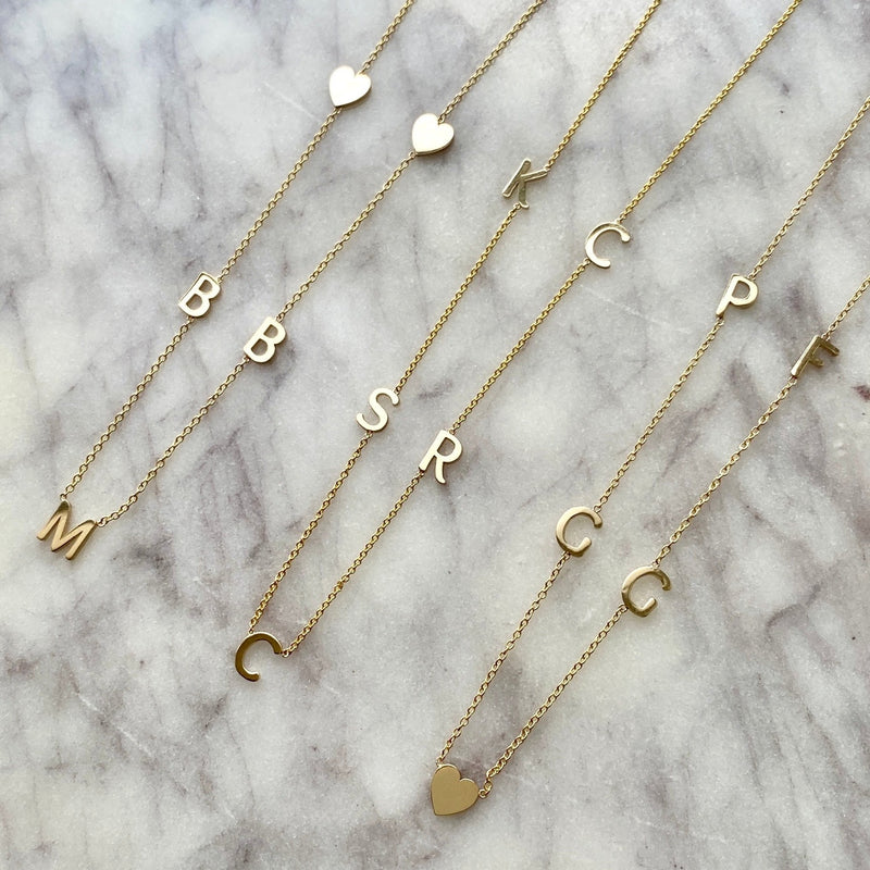 14K Gold Asymmetrical Multi Initial Necklace