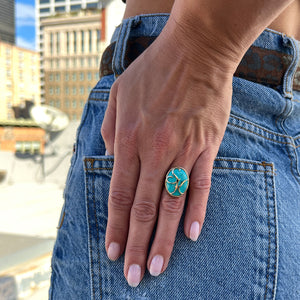 Turquoise Heirloom Initial Ring – Baby Gold