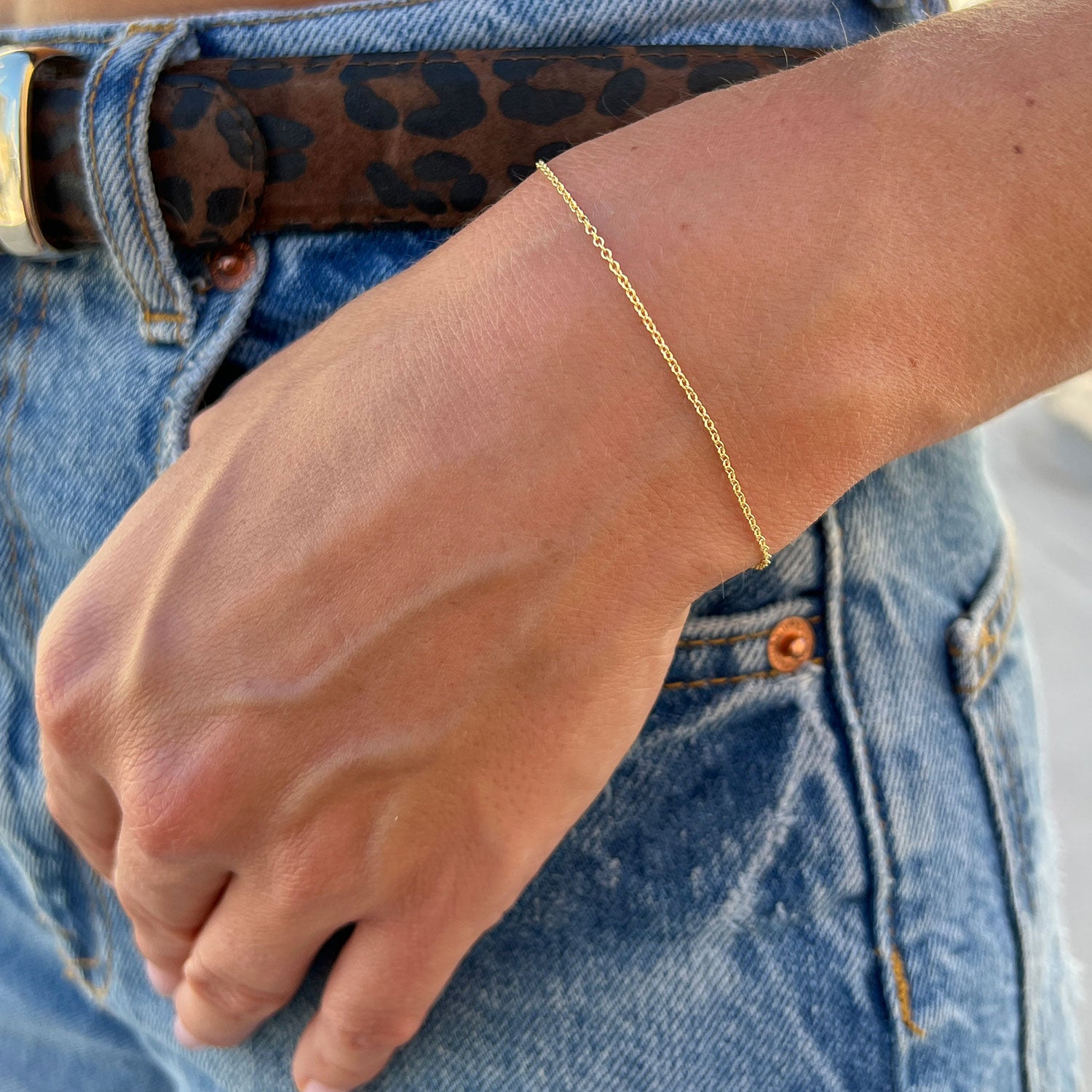 14K Gold Cable Chain Bracelet 14K Rose Gold / 7 - 7.5 (Adjustable) by Baby Gold - Shop Custom Gold Jewelry