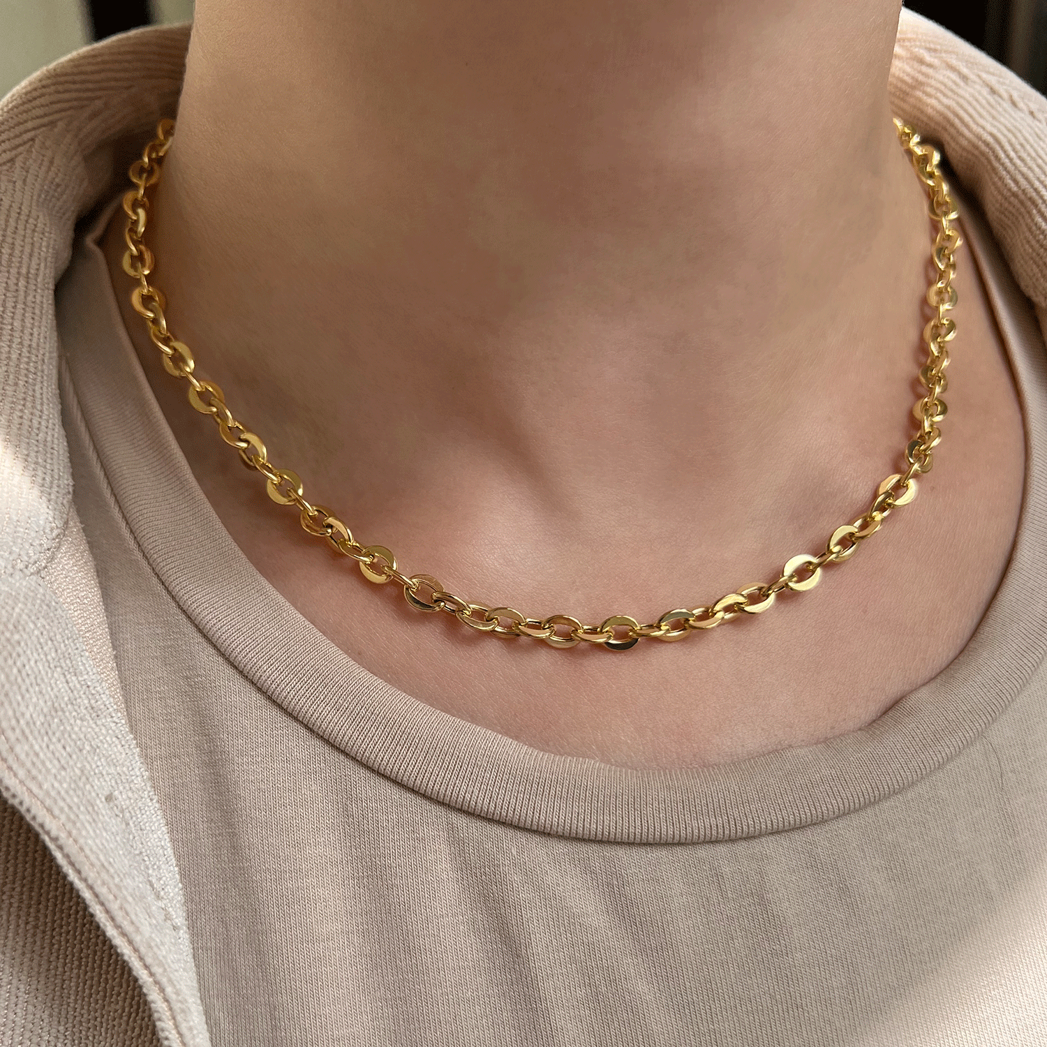 14K Gold Melrose Round Link Chain Necklace Baby Gold