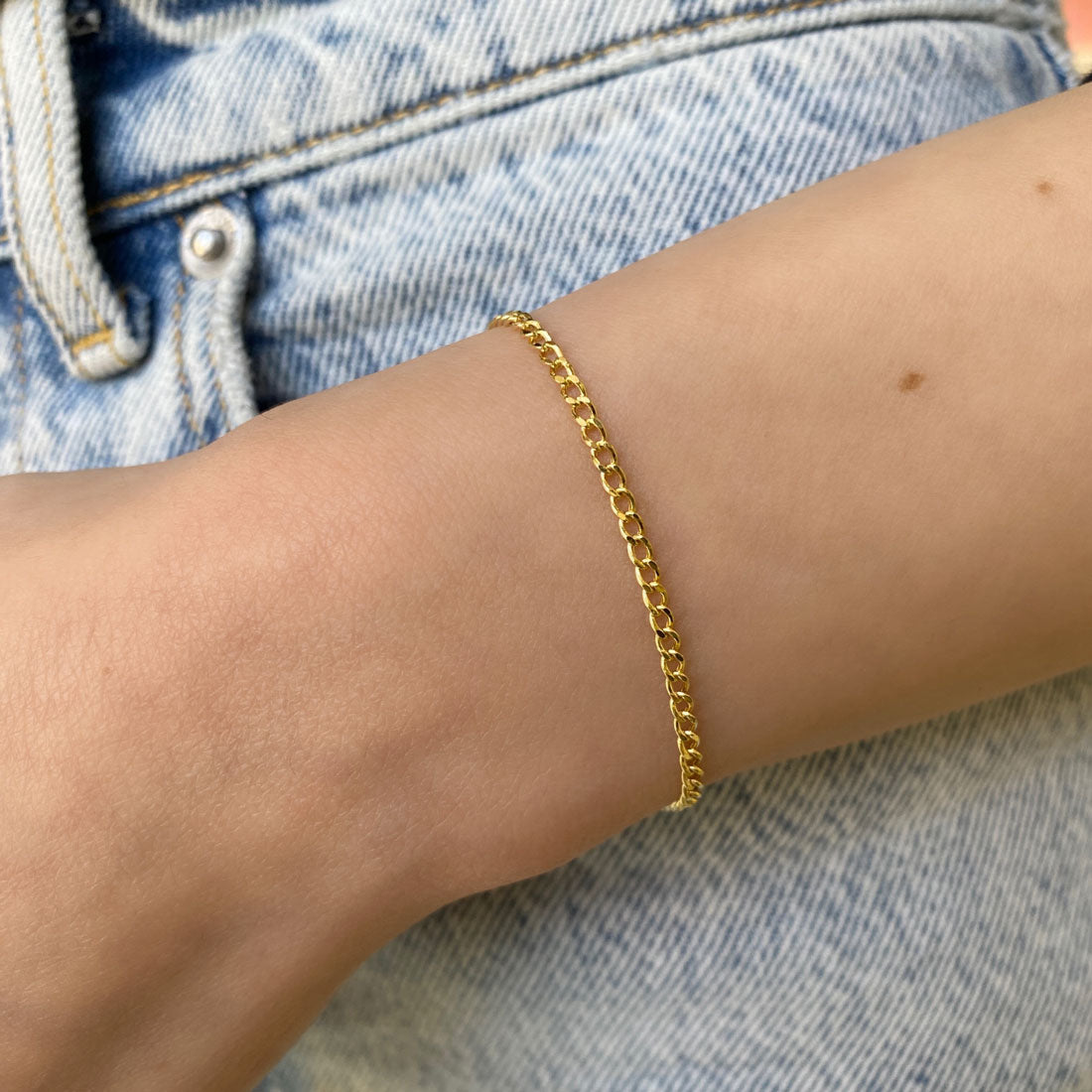 14K Dainty Cuban Link Chain Bracelet 14K Yellow Gold / 7 Inches by Baby Gold - Shop Custom Gold Jewelry