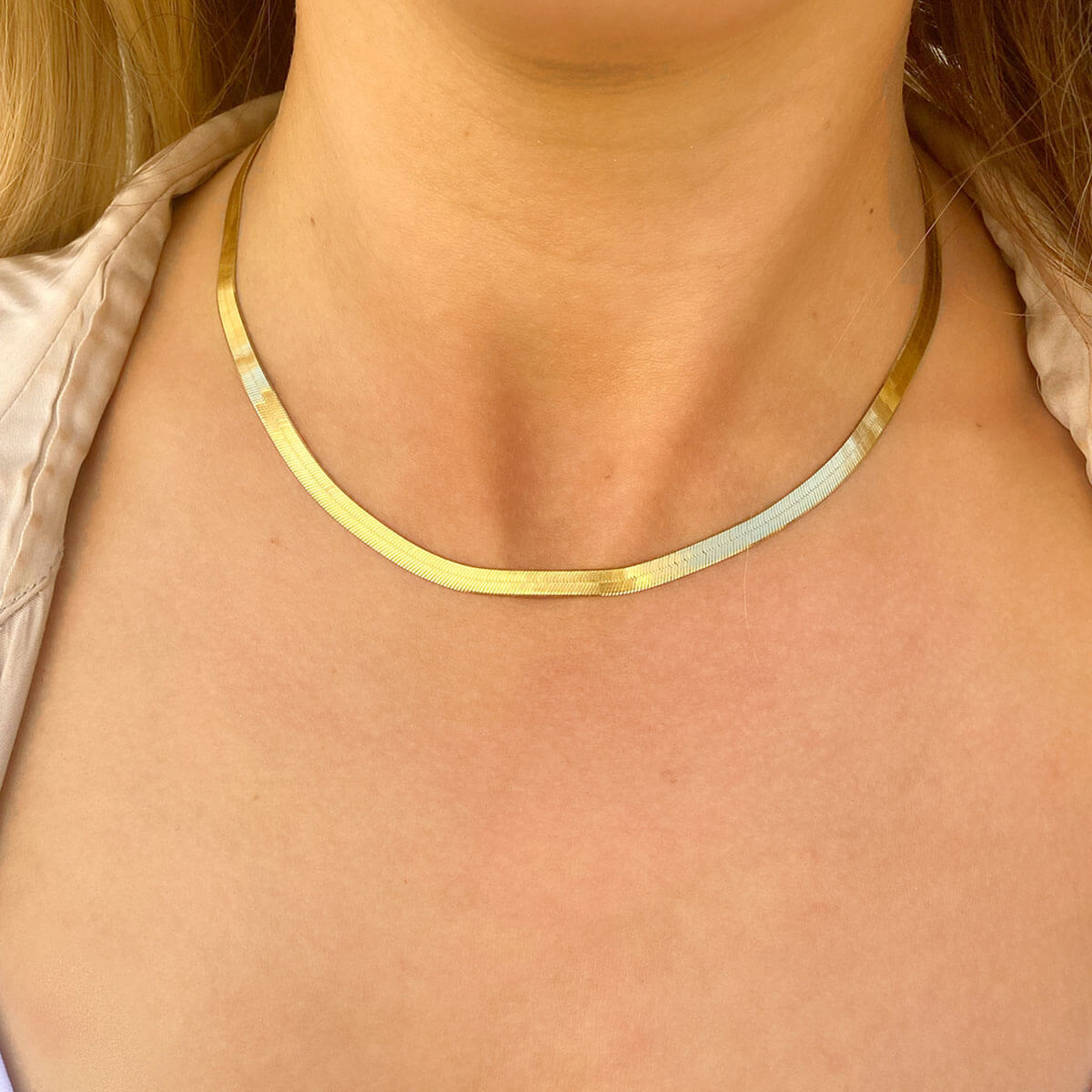 Yellow Flat Herringbone Gold Chain Necklace | Auric Jewellery