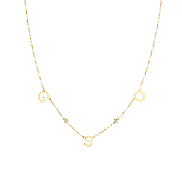 Triple Letter Diamond Bezel Necklace Baby Gold