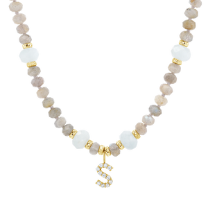 Diamond Letter Aqua & Labradorite Necklace