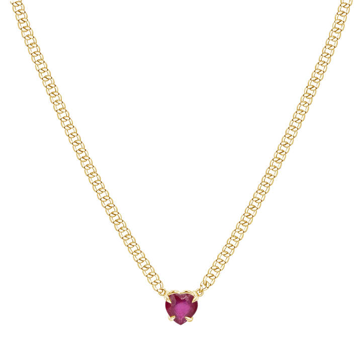 14K Gold Ruby Heart Cuban Chain Necklace – Baby Gold