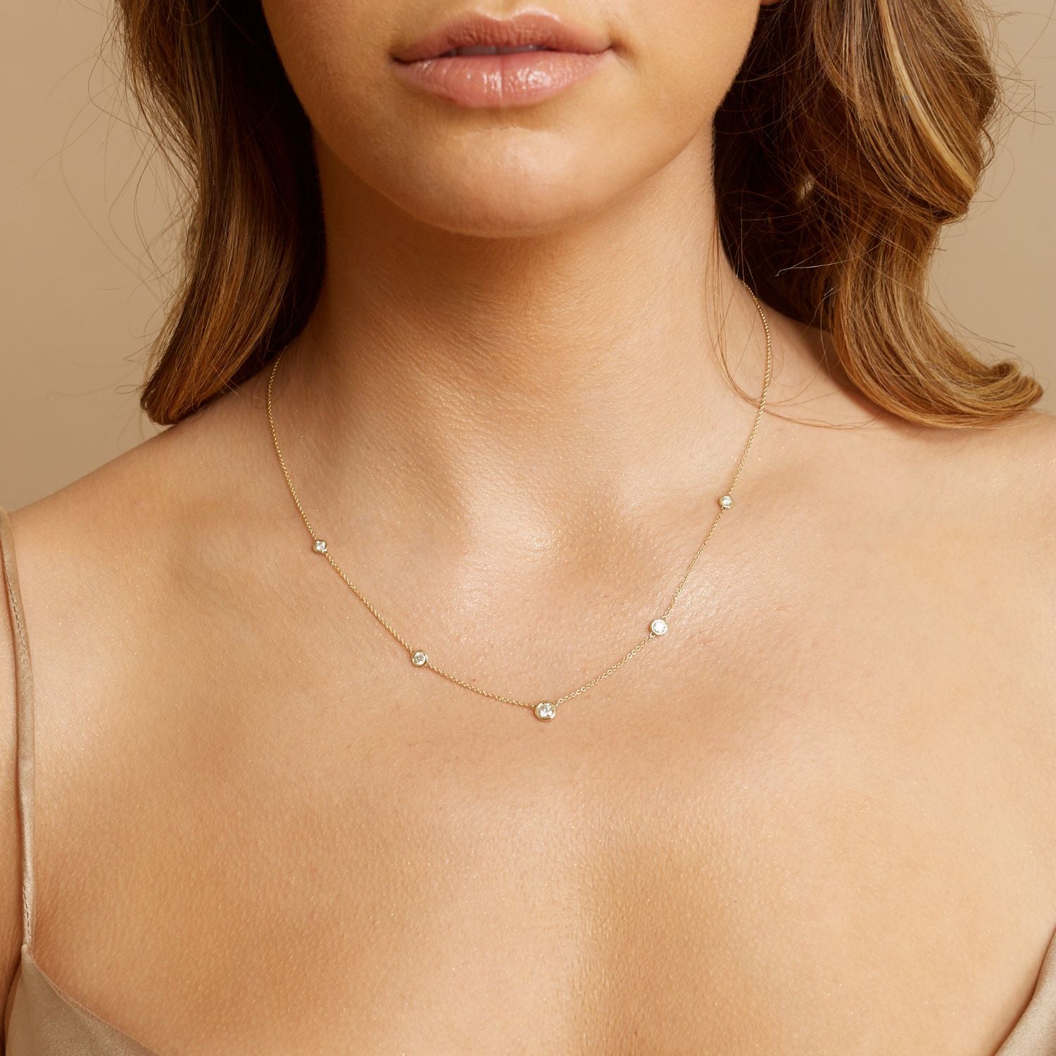 Gold diamond bezel necklace Clearance