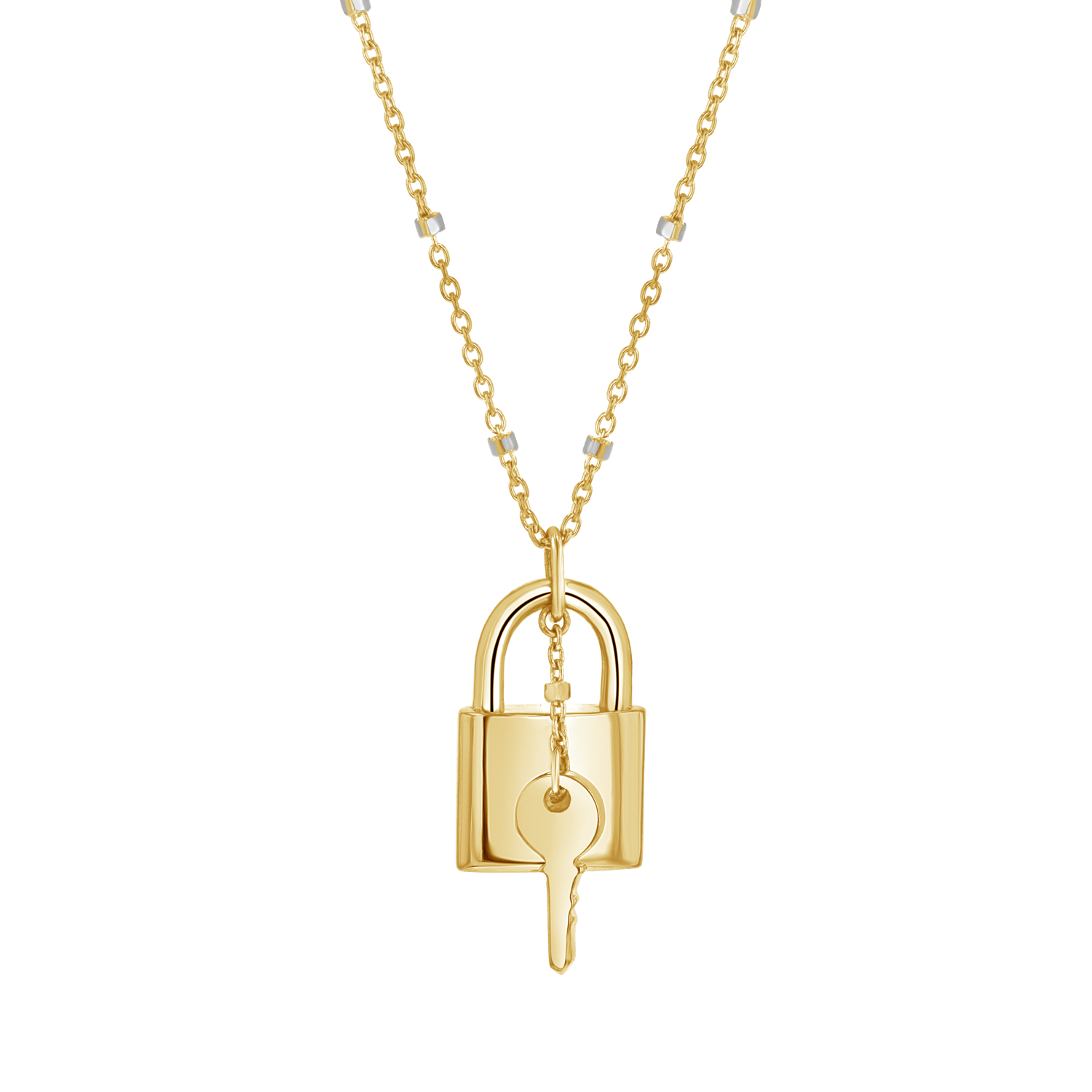 Love Padlock and Key Sparkle Chain Necklace 14K Yellow Gold / 20 Inches by Baby Gold - Shop Custom Gold Jewelry
