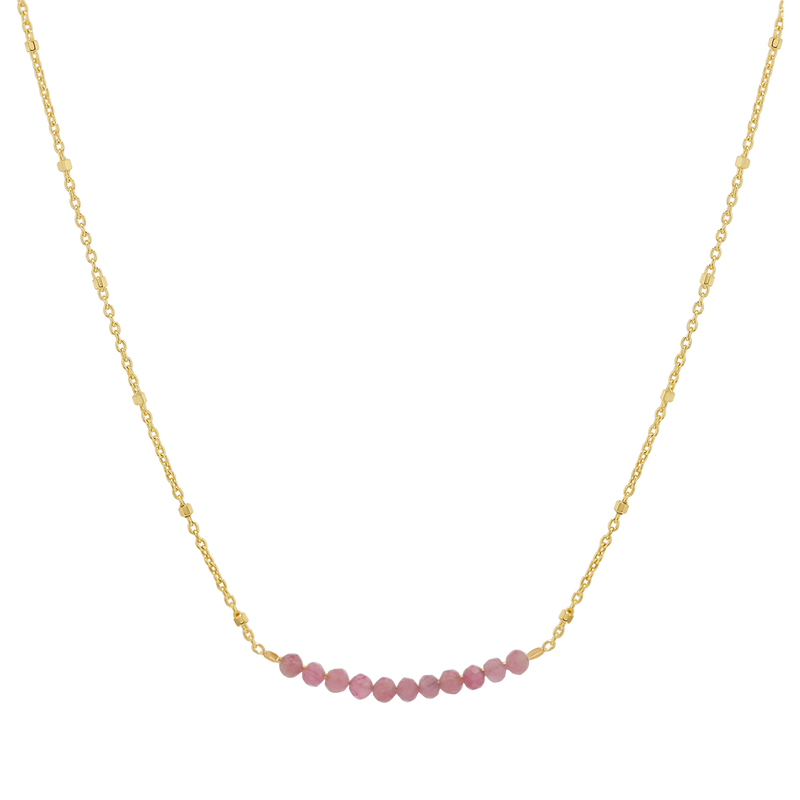 Pink Sapphire Bead Bar Necklace