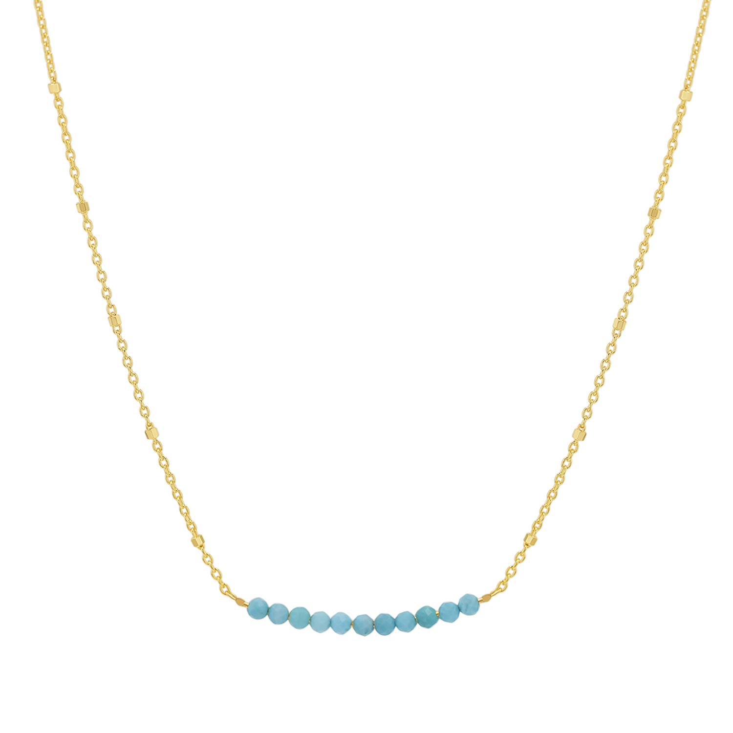14K Gold Turquoise Bead Bar Necklace Baby Gold