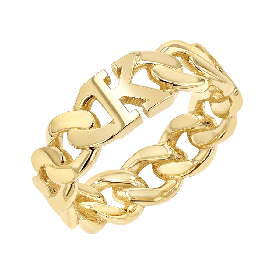 14K Gold Cuban Link Custom Initial Ring Baby Gold