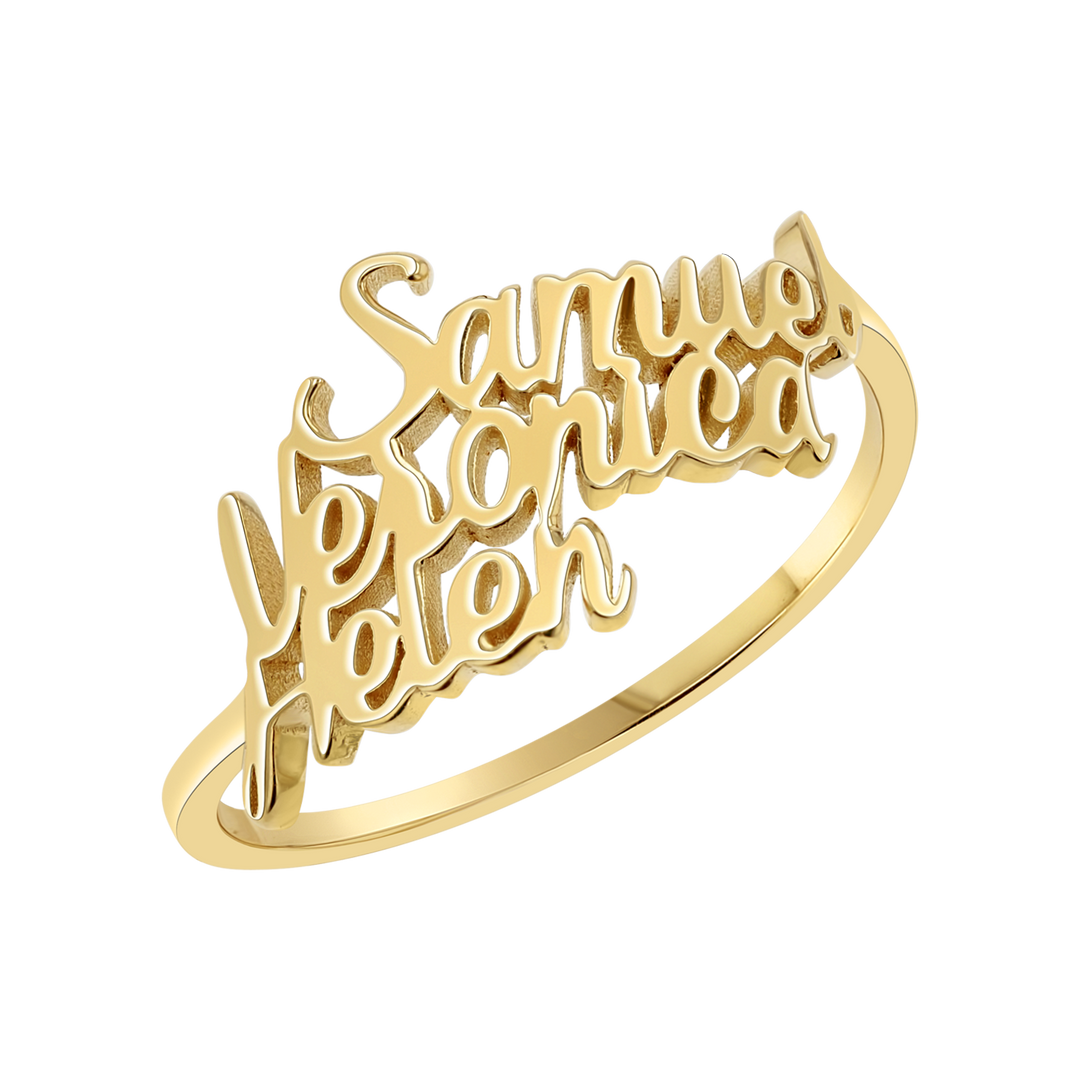 14K Gold Script Custom Triple Name Ring – Baby Gold