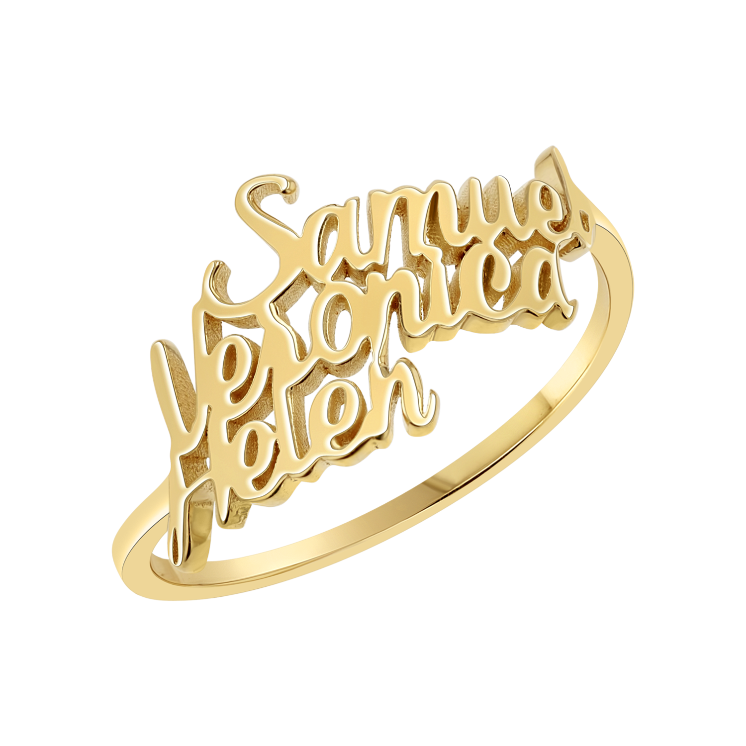 14K Gold Script Custom Triple Name Ring – Baby Gold