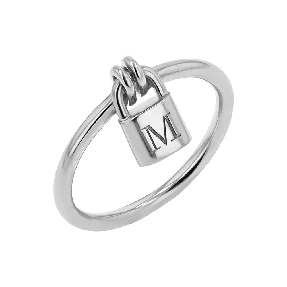 Engravable Initial Love Padlock Ring - Image 3
